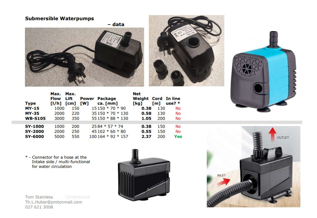 Submersible Water Pump 1000 l/h, max. height 2 m