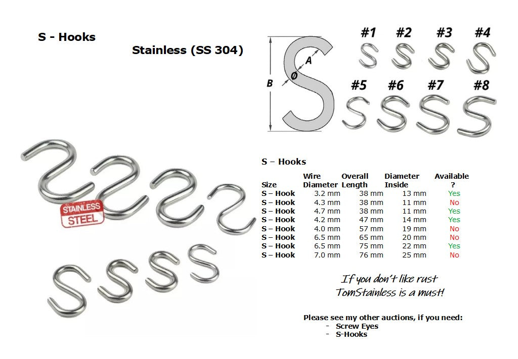 S-Hook 3.2 x 38 mm Stainless Steel (SS304)