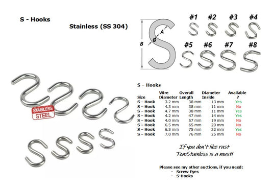 S-Hook 3.2 x 38 mm Stainless Steel (SS304)