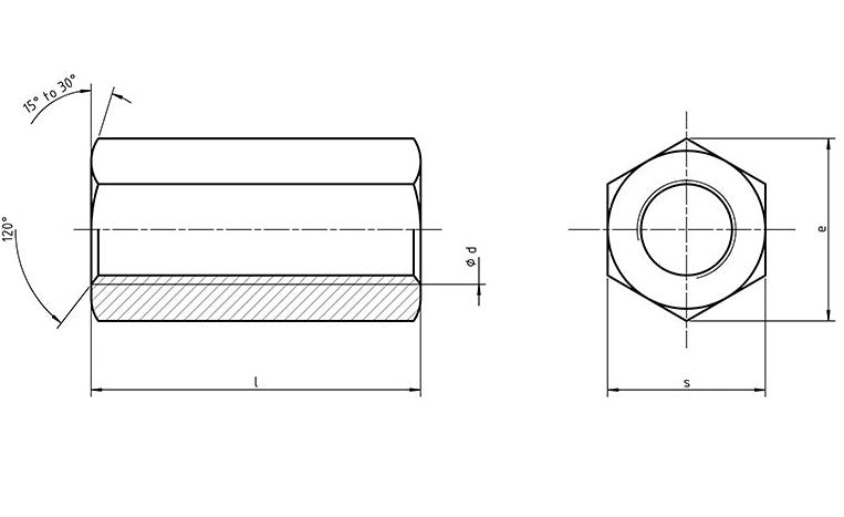 Hex Nut DIN6334 M8 x 40 Stainless Steel (SS304)